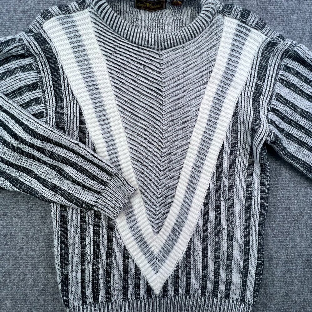 Sergio Valente Sweater Small Knit Long Sleeve Crew Neck Black White Western